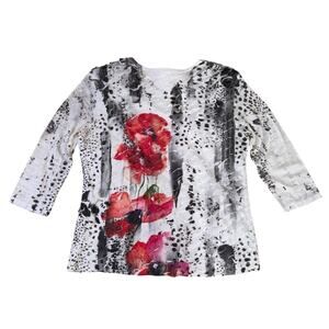 Jess & Jane Leopard Poppy Crushed Slub Tunic Top - Artsy Boho - Medium